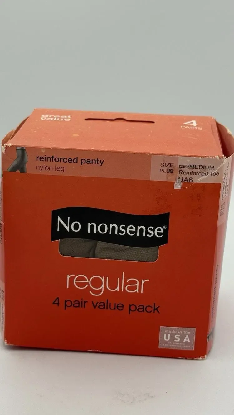 No Nonsense Nylon Pantyhose Reinforced Panty and Toe Size PLUS Tan 4 Pair Pack